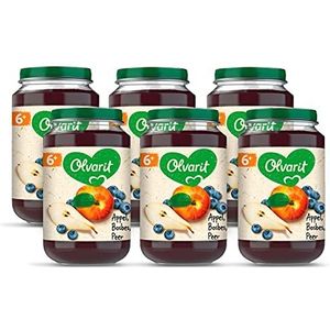 Olvarit Appel Bosbes Peer - fruithapje voor baby's vanaf 6+ maanden - 6x200 gram babyvoeding in een fruitpotje