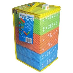 alldoro 60065-2-in-1 Tower & Domino speelset, XXL wiebeltoren + dominostenen als legspel in reusachtig formaat, 30 kunststof bouwstenen met draagtas, stapelspel voor binnen, voor kinderen vanaf 2