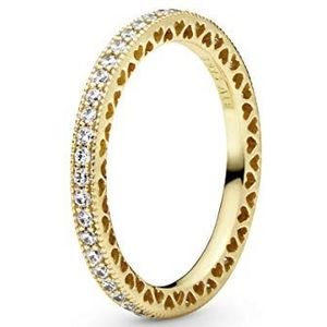 Pandora Fonkelende en hartvormige ring van 14 karaat vergulde metaallegering met zirkonia - combineerbaar met sieraden Signature collectie - Maat: 56, Metaal, Zirkonia