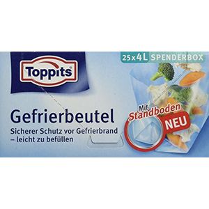 Toppits diepvrieszakken, 4 liter, staande bodem, 25 stuks, transparant