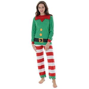 Autumn Faith Dames Herfst Geloof Dames Kerst Pudding Fleece All in One Pyjama Met Capuchon, Rood en Groen, S