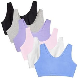 Fruit of the Loom Women's Built Up Tank Style Sports Bra 6 Pack Cornflower Blue/White/Pink/Hyacinth/Grey/Black 40