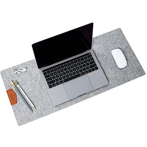 Vilt Bureau-onderlegger, antislip, extra groot, 85 x 35 cm, grijze vilten muismat, laptopmat voor warme bureauonderlegger 100% natuurlijke materialen: leer merinowol | CITYSHEEP