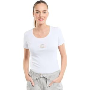 Armor Lux Lichtgewicht katoenen T-shirt voor dames met korte mouwen en ronde hals, Witte serie gestreepte vissen, XL