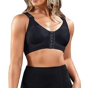 BRABIC Women Post-Surgical Sports Support Bra Front Closure with Adjustable Straps Wirefree Racerback (Black, XL (fit for 38B 38C 38D 40A))