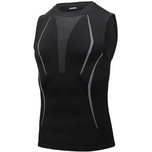 AMZSPORT Compressieshirt voor heren, mouwloos, sneldrogend, basislaag van het hardloopshirt, 111011-zwart, S