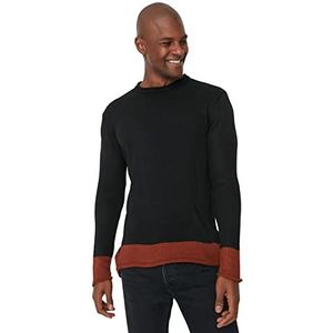 Trendyol Heren Crew Neck Colorblock Regular Sweater Sweater, Zwart, L, Zwart, L