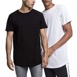 Urban Classics Heren T-shirt 2-pack, Shaped Long Tee, dubbelpak basic T-shirts voor mannen verkrijgbaar in vele kleurvarianten, maten XS - 5XL, zwart/wit, S