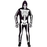 Widmann - kostuum skelet, overall met capuchon, neon, licht op onder uv-licht, Halloween-verkleedkleding