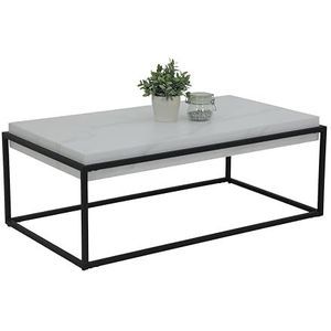 Hela, salontafel Carlos, dik tafelblad 10 cm, marmerlook wit, metalen frame gepoedercoat zwart