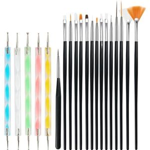 20 stuks nagelkwastenset met dotting tool, penseel voor gelnagels, nail art kwastenset, penseel nageldesign