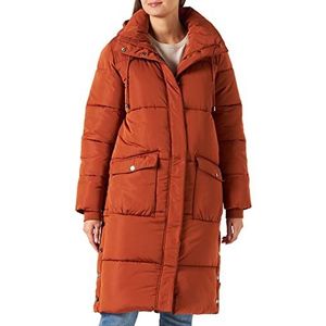 KAFFE Dames Puffer Jacket Padded Coat Quilted Longline Hooded Dames, Auburn, 42