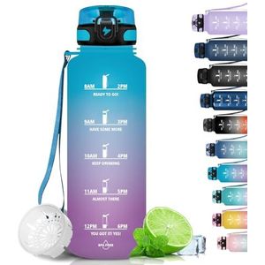 Drinkfles, 1,5 l, waterfles met motiverende tijdsweergave, herbruikbaar, lekvrij, voor sport, sportschool, school, kantoor, yoga
