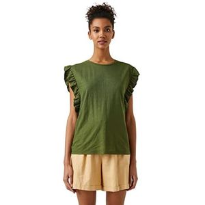Koton Dames Crew Neck Short Sleeve Frill T-Shirt, kaki (801), S