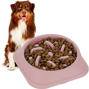 Relaxdays anti-schrokbak hond, voerbak tegen schrokken, 500 ml, stimuleert traag eten, vaatwasserbestendig, roze