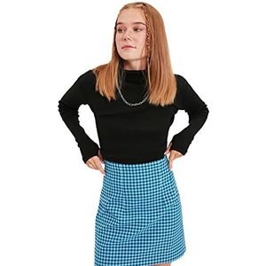 Trendyol Dames Black Turtleneck Vinger Gedetailleerde Flyillate Gebreide Blouse, XS
