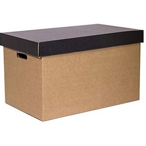 ONLY BOXES, Opbergdozen met zwart deksel, verhuis- en opbergdozen van karton met handgrepen, zeer sterke kartonnen dozen, 53,2 x 33,1 x 32,5 cm (l x b x h) in cm, 2 stuks