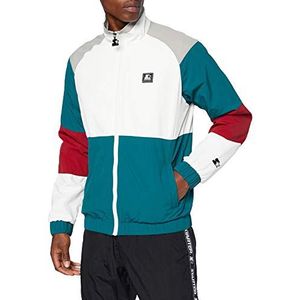 STARTER BLACK LABEL Herenjas Crinkle Jogging Track Jacket met logo borduurwerk en patch, sportieve retro colorblock streetwear jas, groen/wit/rood, maat S tot XXL, Retro Grn/Wht/Brick Rd/Gry, L