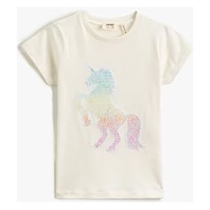 Koton Meisjes Unicorn Sequined Short Sleeve Crew Neck T-shirt, gebroken wit (001), 11-12 Jaar