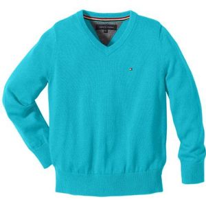 Tommy Hilfiger - Tommy Vn - trui - uni - V-hals - jongens, Turquoise (441 Blue Curacao), 18 Maanden