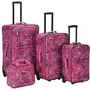 Rockland Impulse 4-delige softside rechtopstaande bagageset, Roze Bandana, Eén maat, Impulse 4-delige Softside Rechtopstaande Bagageset