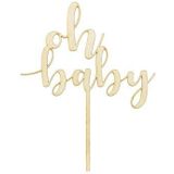 PartyDeco Houten topper Oh Baby, 17 cm, geboortefeest, verjaardag, gender reveal party