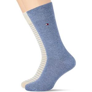 Tommy Hilfiger Small Stripe Classic Sock voor heren, verpakking van 2 stuks, beige/denim melange, 39 EU