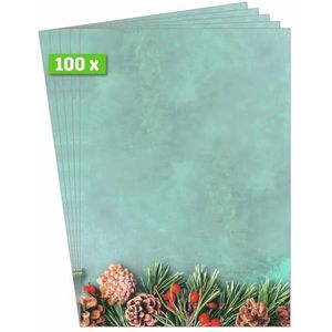 SIGEL DP642 kerstmotief-papier - dennentakken - groen/bruin/rood - 90 g/m² - A4-100 vellen