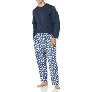 Amazon Essentials Flanellen pyjamaset voor heren (verkrijgbaar in groot en lang), marineblauw ijsbeer, klein
