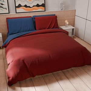 PETTI Artigiani Italiani - Dekbedovertrek voor tweepersoonsbed, dekbedovertrek en kussenslopen van microvezel, tweekleurig bordeaux/nachtblauw, 100% Made in Italy
