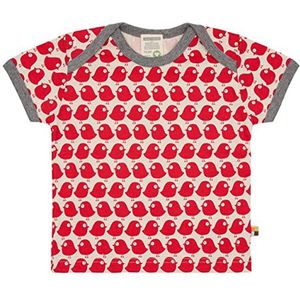 loud + proud Uniseks baby vogelprint, GOTS-gecertificeerd T-shirt, tomaat, 74/80 cm