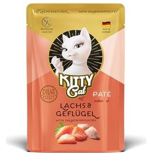 KITTY Cat Paté Zalm & gevogelte, 6 x 85 g, natvoer voor katten, graanvrij kattenvoer met taurine, zalmolie en groenlipmossel, volledig voer met een hoog vleesgehalte, Made in Germany