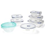 Luminarc Pure Box Active Set 7 luchtdichte glazen containers, extra robuust, BPA-vrij, magnetronventiel, 0,38 + 0,76 + 0,82 + 0,92 + (2 x 1,22) L + 1 x slakom 17 cm