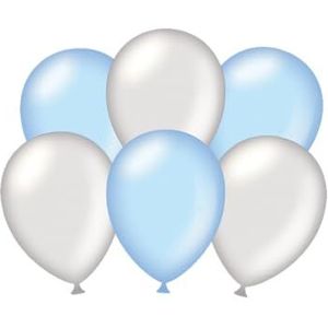 PD-Party 7036580 Feest Balloons | Natuurlijk Rubber (Latex) | Party Decoration, Pak van 6, Metallic Zilver/Lichtblauw, 30cm Lengte x 30cm Breedte x 30cm Hoogte