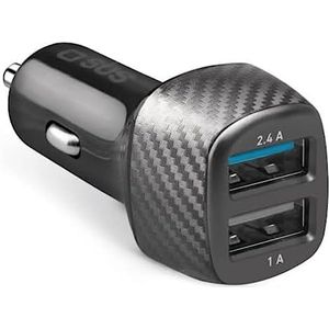 SBS 12 W draagbare oplader met aluminium afwerking, autolader met 2 USB-uitgangen, oplader voor mobiele telefoons en tablets iPhone, Samsung, Xiaomi, Oppo