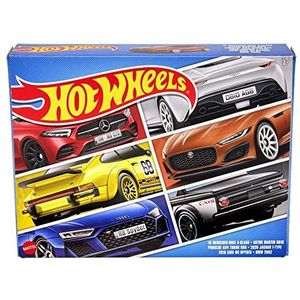 Hot Wheels Europese Autocultuur set met 6 speelgoedauto's op schaal (1:64), authentieke decoraties, populaire modellen, draaiende wieltjes, cadeau voor kinderen vanaf 3 jaar en verzamelaars HLK51