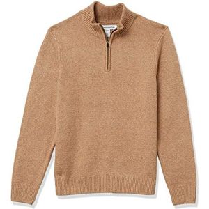 Amazon Essentials Sweater met lange mouwen voor heren Zachte Touch Quarter-Zip,Kameel,XS