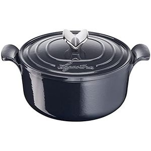 Lagostina Tradition Cocotte van geëmailleerd gietijzer voor lang koken, Ø 22 cm, inductiekookpan, gas en oven tot 220 °C, pan om te stomen en langzaam koken met condensatiedeksel