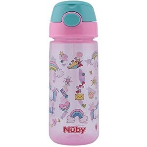 Nûby - Drinkbeker van PP met zacht rietje en handige drukknop - Roze - 540ml - Vanaf 3 jaar