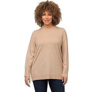 Ulla Popken Dames, opstaande kraag, lange mouwen, geribbelde manchetten pullover, zand, 54/56