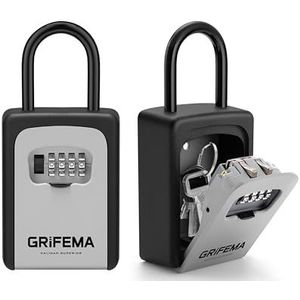 GRIFEMA GA1004 - Lock Box, Sleutelkastjes, Key Lock Box met 4-Cijferige Cijfercode, Sleutelkluis Wandmontage, Voor Huis, Garage, Waterdichte, With Hook, Gray