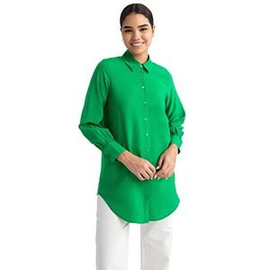 DeFacto Hemdblouse met lange mouwen voor dames, hemd met knopen voor vrijetijdskleding, groen, L
