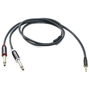 System-S Audio Y-jack kabel 100 cm 2 x 6,35 mm 2-polige stekker naar 3,5 mm 3-polige stekker gevlochten AUX adapter