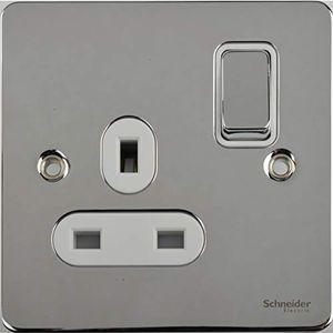 Schneider Electric Ultieme platte plaat - geschakeld enkel stopcontact, dubbelpolig, 13A, GU3210DWPC, gepolijst chroom met wit inzetstuk