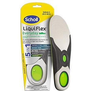 Scholl Liquiflex Dagelijks verstelbaar anti-geur traagschuim, verstelbare inlegzolen met 5-in-1 technologie voor alle soorten schoenen, plantenboog, dagelijks gebruik, maat S (35,5-40,5)