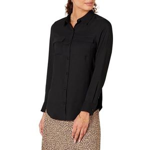 Amazon Essentials Dames Georgette shirt met lange mouwen en relaxed-fit zakken, zwart, XX-Large