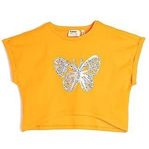 Koton Katoenen T-shirt met korte mouwen voor meisjes, crop, oranje (209), 6-7 Jaar