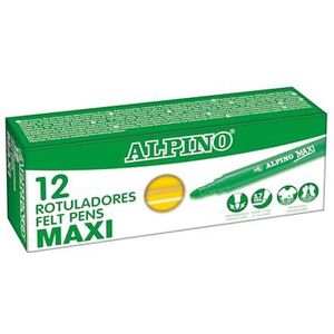 Alpino Verpakking met 12 viltstiften Maxi, geel, super wasbare markers voor kinderen, superheldere schoolstiften, dikke punt 5,7 mm, duurzaam en robuust