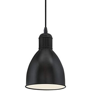 EGLO Hanglamp Priddy, 1-pits vintage hanglamp in industrieel design, retro hanglamp gemaakt van staal, kleur: zwart, wit, fitting: E27