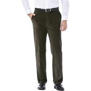Haggar Corduroy, voor heren, uitbreidbare taille, klassieke en rechte pasvorm, platte voorbroek, casual, Militair Groen, 42W / 32L